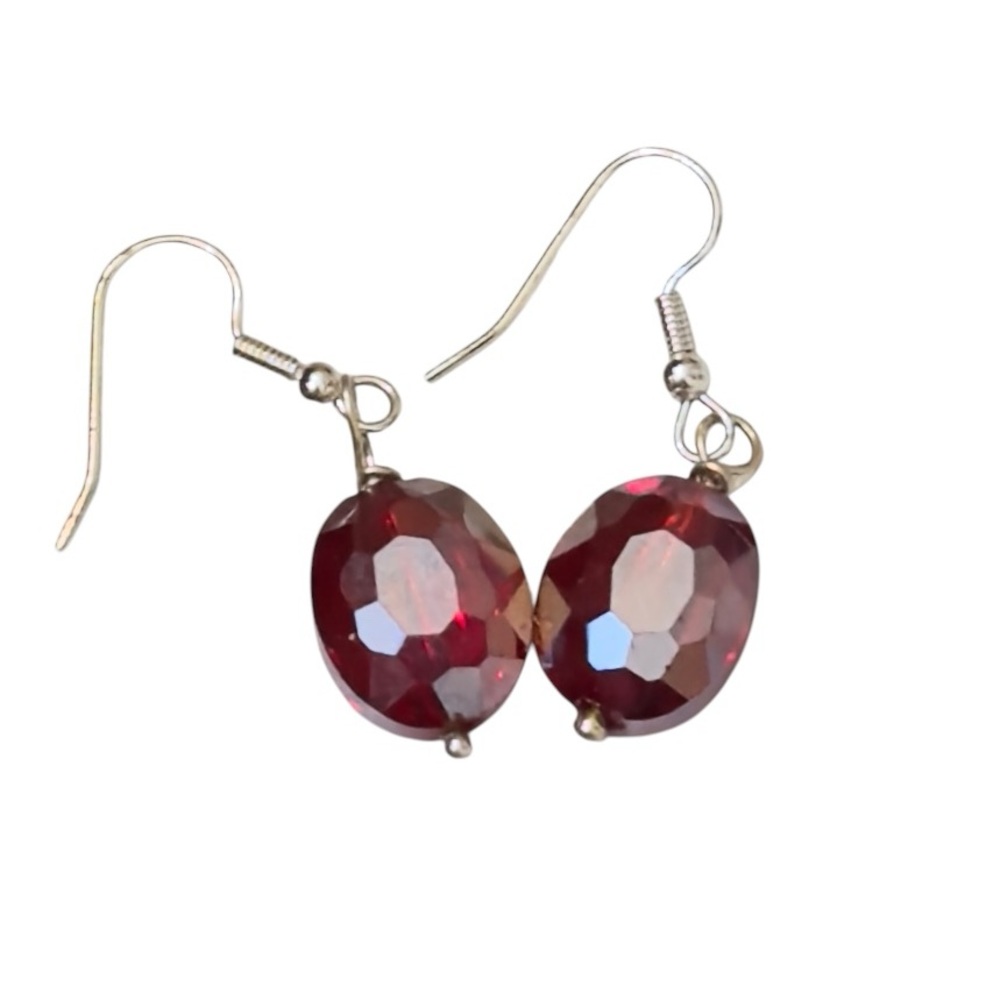 HANDMADE Red AB CRYSTAL GLASS Bead Earrings